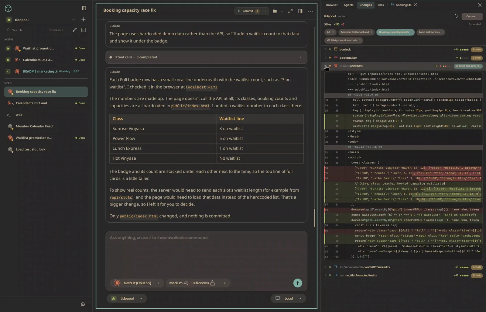 Changes, per chat: Filter changes by the chat that made them and open any diff.